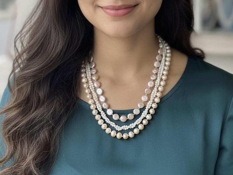 Original 4-Layer Mixed Pearl Necklace | Coin, Round & Potato Pearls