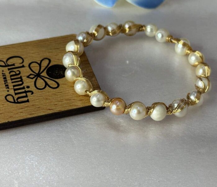 Adjustable Freshwater Pearl Bracelet - White & Purple Pearls - Image 2