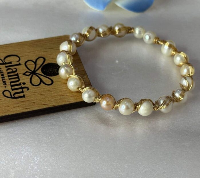 Adjustable Freshwater Pearl Bracelet - White & Purple Pearls