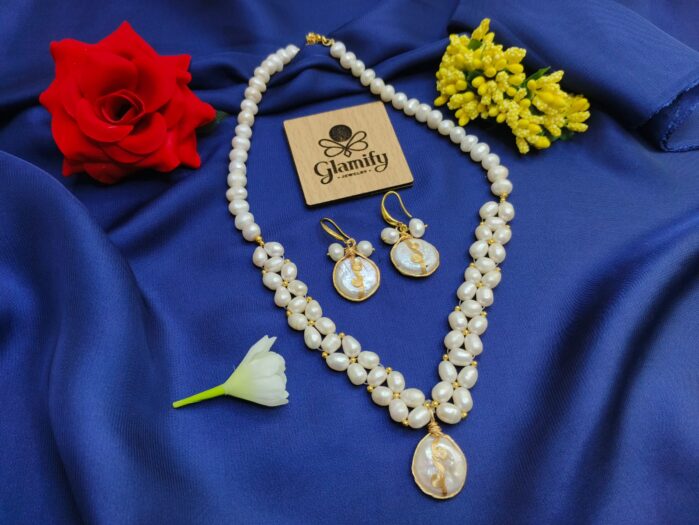 Round & Rice Pearl Necklace aaa grade | Mother of Pearl Pendant - Image 2