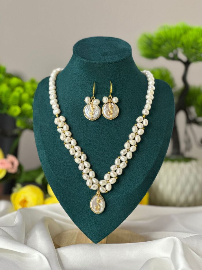 Round & Rice Pearl Necklace aaa grade | Mother of Pearl Pendant - Image 3