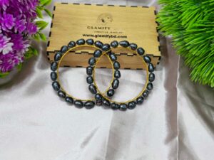 Black/Purple Rice Pearl Churi Set | Handcrafted Bangles