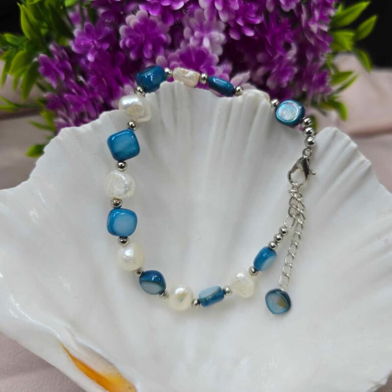 Freshwater Baroque Pearl & Blue Shell Adjustable Bracelet