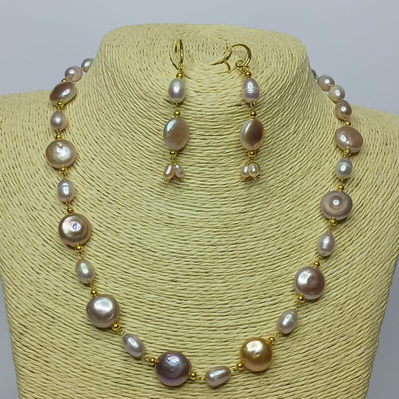 AAA Grade Coin & Round Pearl Necklace Set | Multi-Toned Freshwater Pearls