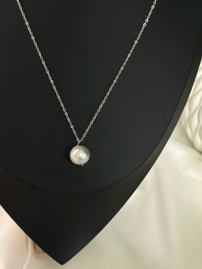 Minimalist Sea Pearl Pendant Necklace | Silver-Tone Chain - Image 3