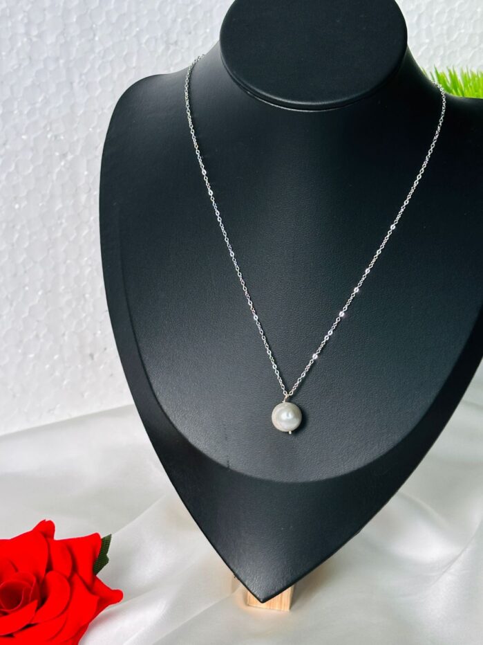 Minimalist Sea Pearl Pendant Necklace | Silver-Tone Chain - Image 2