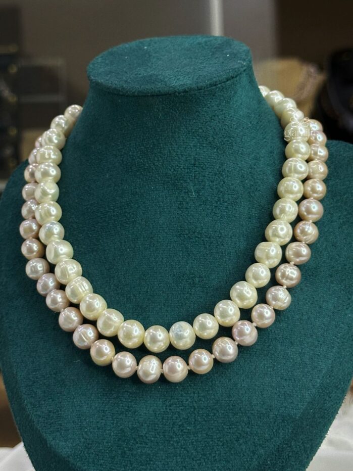 10mm AAA Grade Freshwater Pearl 2-Layer Necklace | White & Purple - Image 2