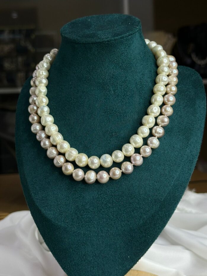 10mm AAA Grade Freshwater Pearl 2-Layer Necklace | White & Purple - Image 3