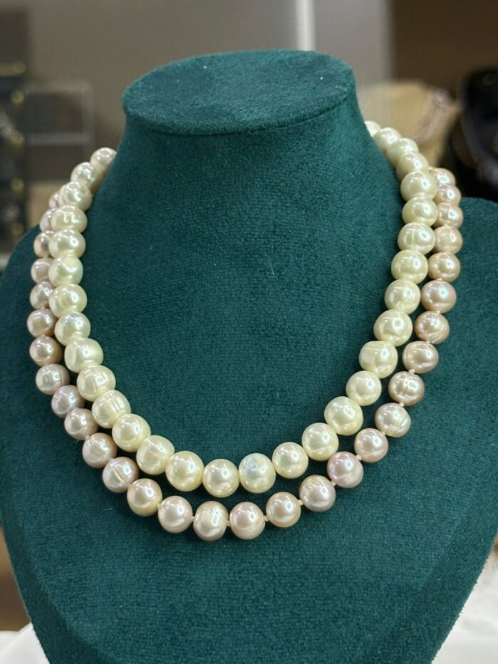 10mm AAA Grade Freshwater Pearl 2-Layer Necklace | White & Purple