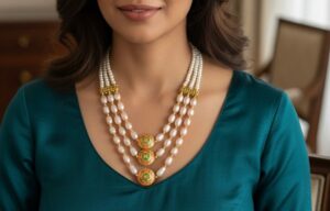 Royal Minakari Pearl Necklace Set | 3-Layer Freshwater Jewelry