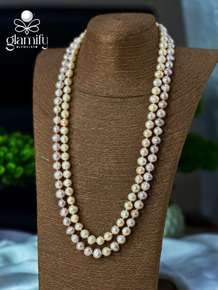 10mm Shiny Pearl Double Layer Necklace - 24 & 26 Inch - Image 2