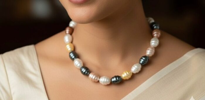18-Inch Multicolor Textured Shell Pearl Necklace (12mm) with Floral Clasp