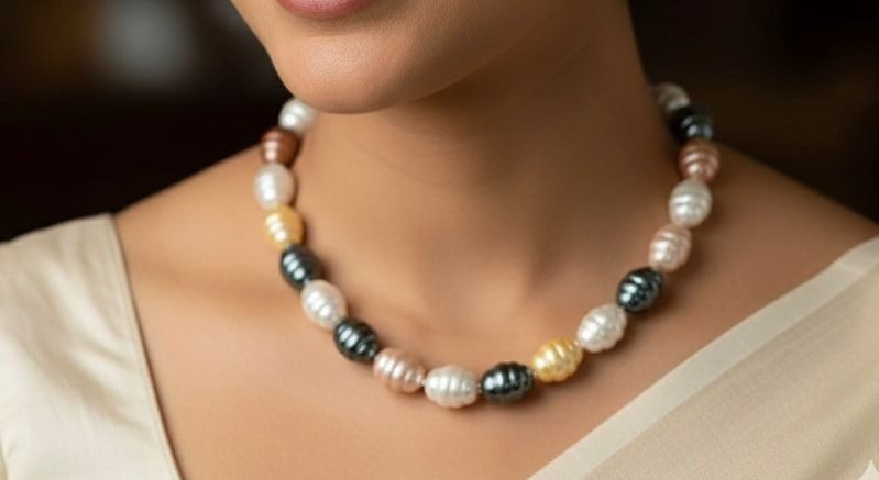 18-Inch Multicolor Textured Shell Pearl Necklace (12mm) with Floral Clasp