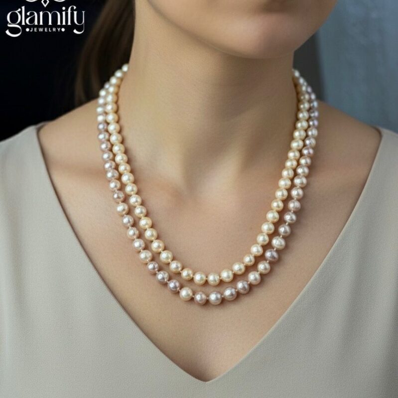 10mm Shiny Pearl Double Layer Necklace - 24 & 26 Inch