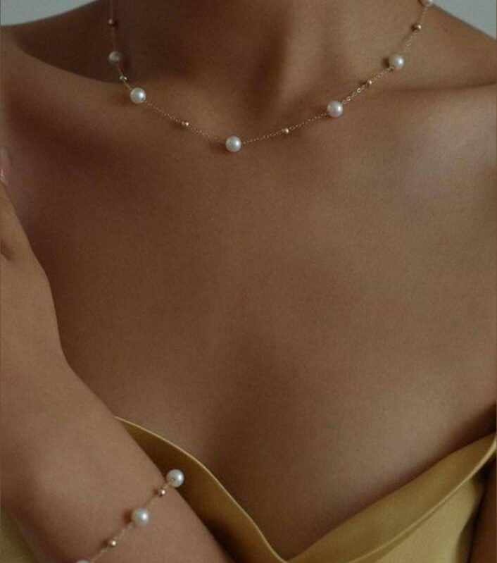 AAA Grade White Pearl Necklace & Bracelet Set 925 Silver Gold Plated