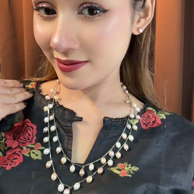 Multi-Color Rice Pearl Double-Layer Necklace | 7-8mm