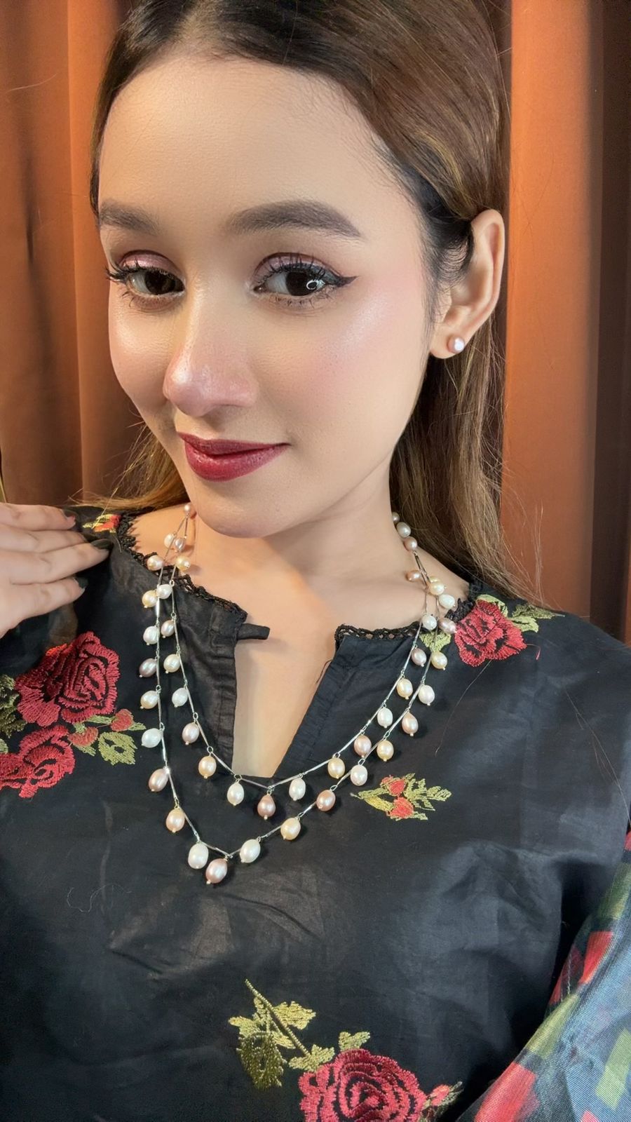 Multi-Color Rice Pearl Double-Layer Necklace | 7-8mm