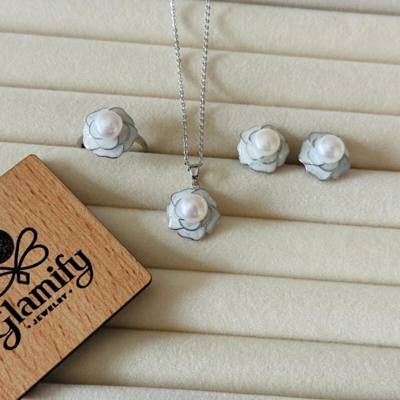 Original Floral Pearl Pendant Set | Pink & White Freshwater Pearls | 17” Necklace | Glamify BD