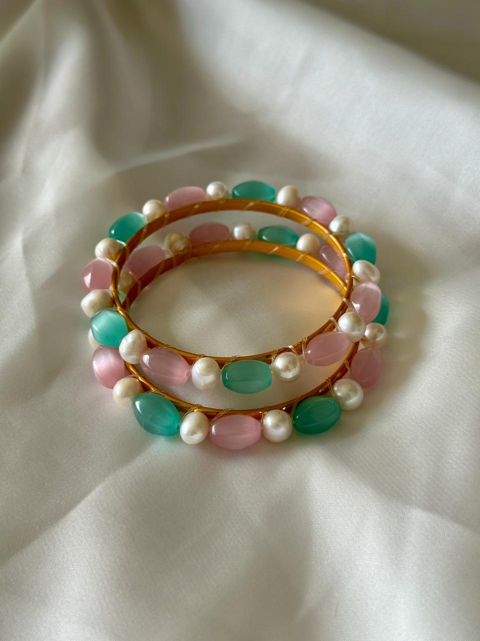 Freshwater Pearl & Onyx Stone Bangle Set | Muktar Churi BD - Image 2