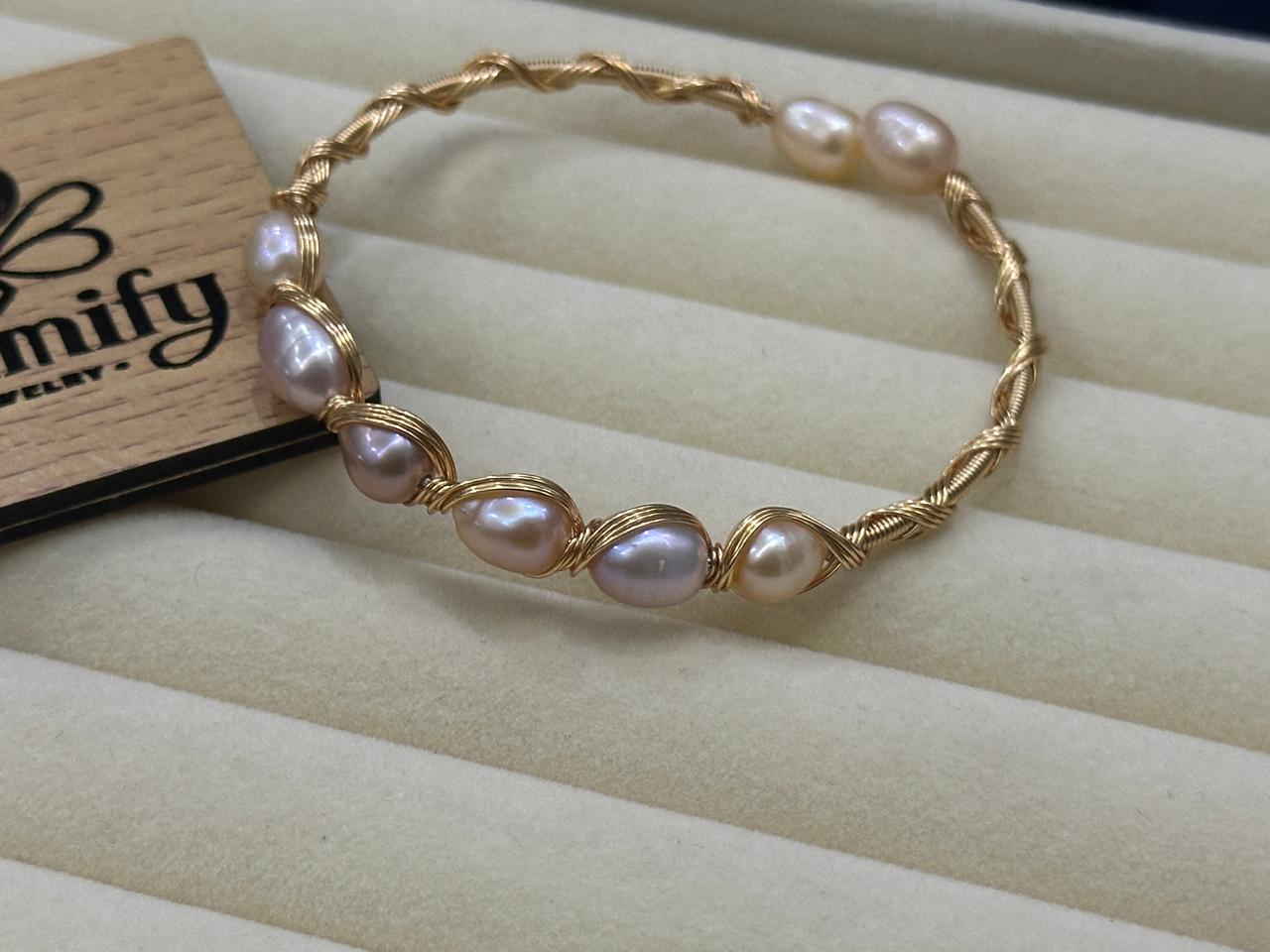 Handcrafted Freshwater Pearl Twisted Wire Bracelet – Glamifybd Exclusive - Image 3