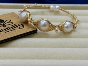Premium Freshwater Pearl Wire-Wrapped Bangle – Glamifybd Exclusive
