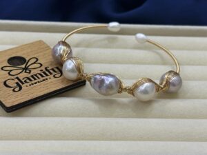 Handcrafted Mixed-Tone Freshwater Pearl Wire Bangle – Glamifybd Exclusive