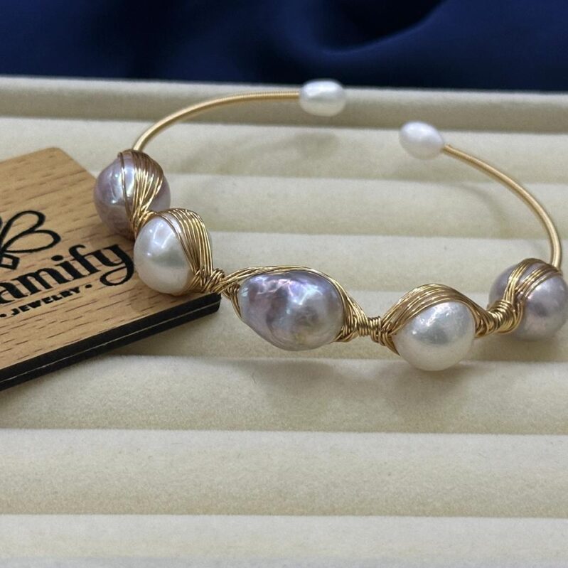 Handcrafted Mixed-Tone Freshwater Pearl Wire Bangle – Glamifybd Exclusive