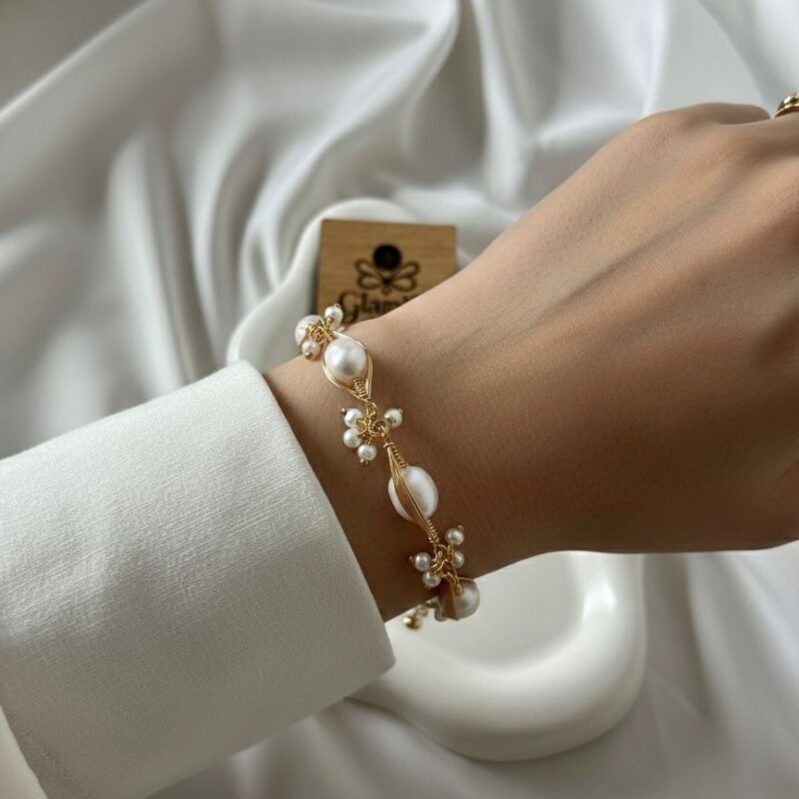 Handcrafted Freshwater Pearl Bracelet with Gold Wire Detailing