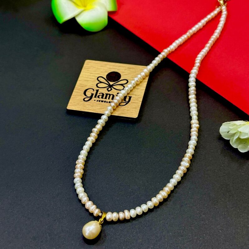 Freshwater Button Pearl Necklace – 5mm Multicolour Pearls with Drop Pendant