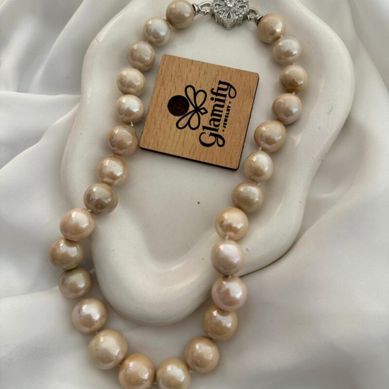 Golden Champagne top fresh quality Sea Pearl Necklace 15–18mm | Glamifybd