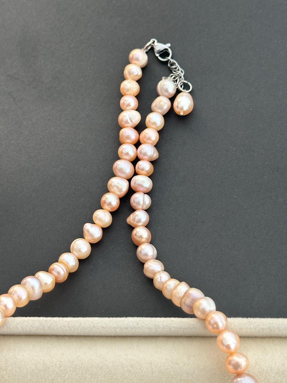 Pink Freshwater Pearl Necklace 7–8mm with Floral Pendant | 17–18 Inch - Image 4