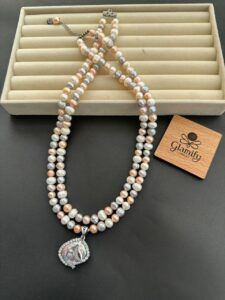 Double Layer Freshwater Pearl Necklace with Natural Mother Pearl  Pendant