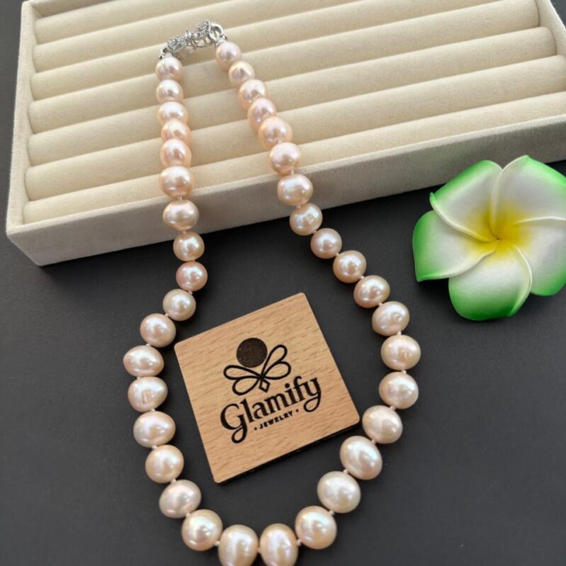 Light Pink Freshwater Pearl Necklace – 11mm Natural Pearls