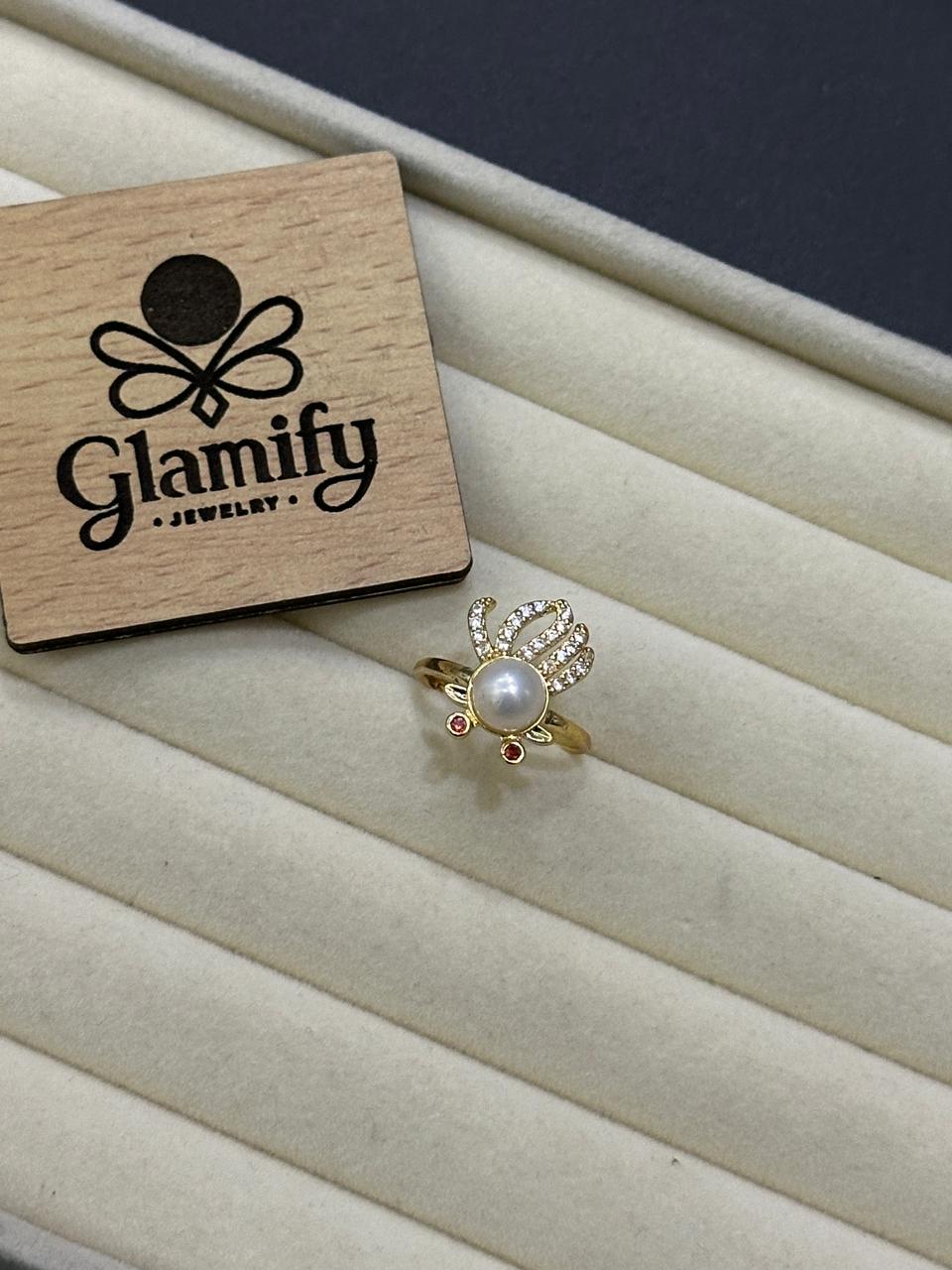 Adjustable White Pearl Ring – 925 Silver Gold Plated for Women - Image 2