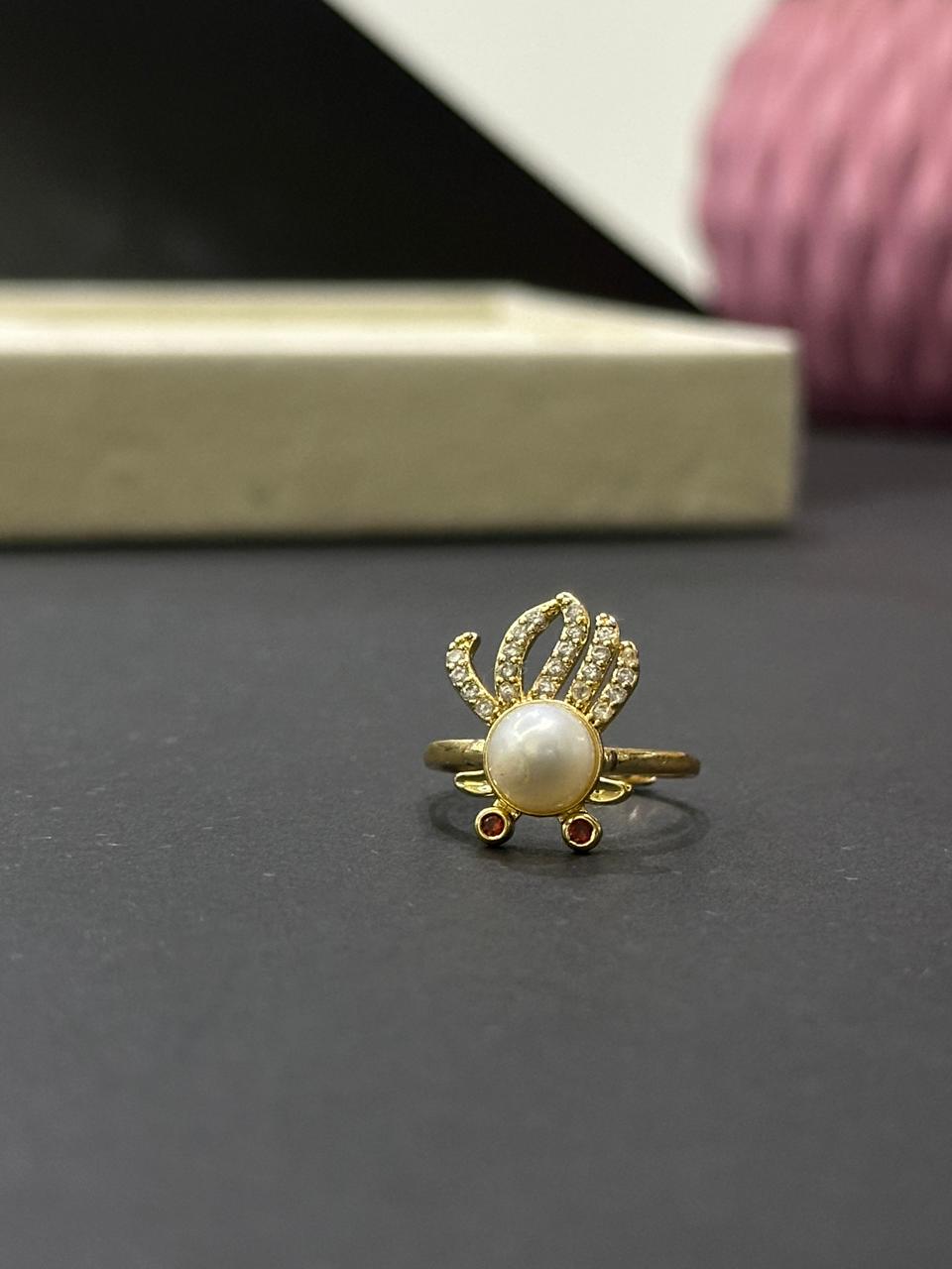 Adjustable White Pearl Ring – 925 Silver Gold Plated for Women - Image 4