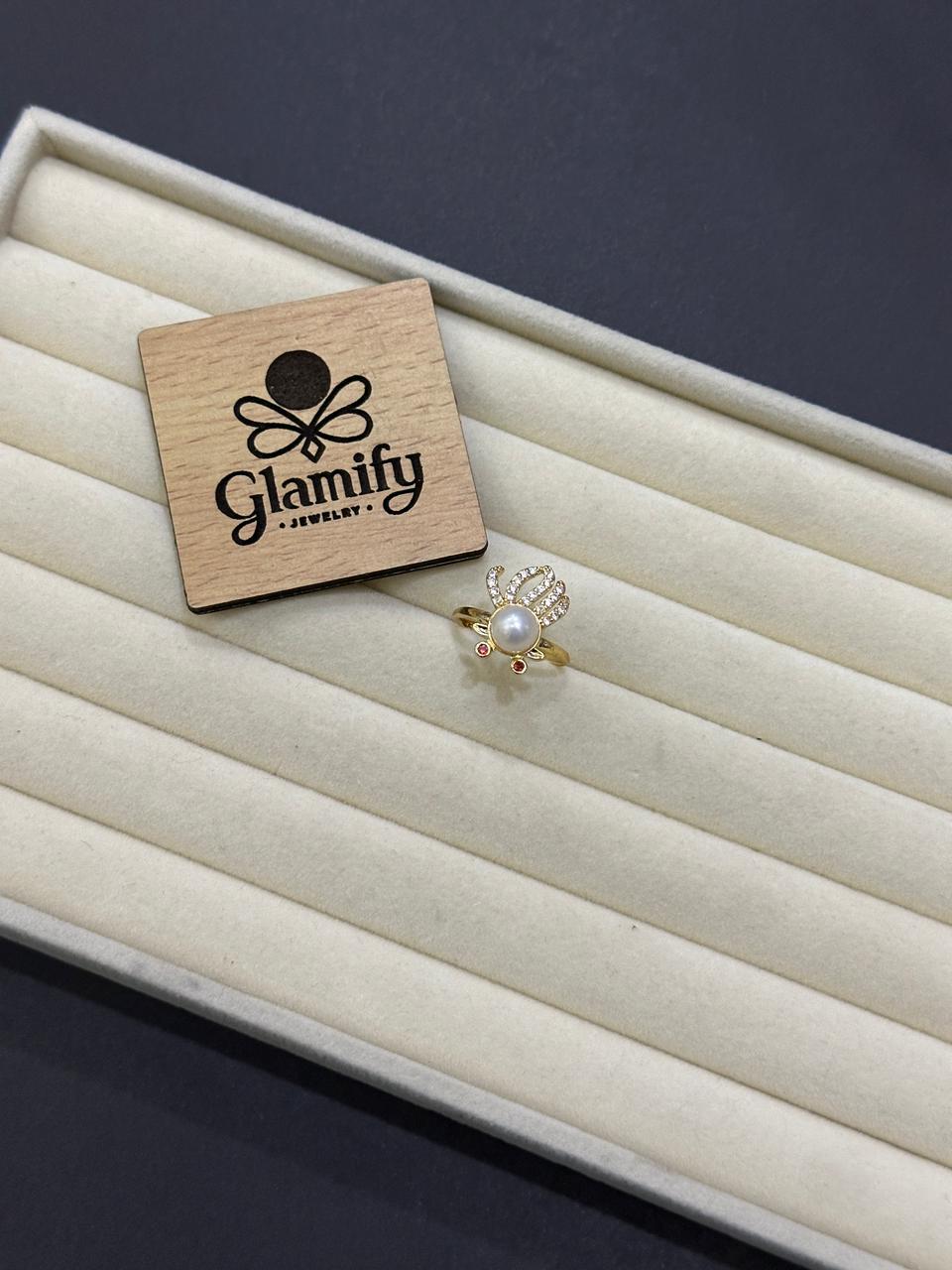 Adjustable White Pearl Ring – 925 Silver Gold Plated for Women - Image 3