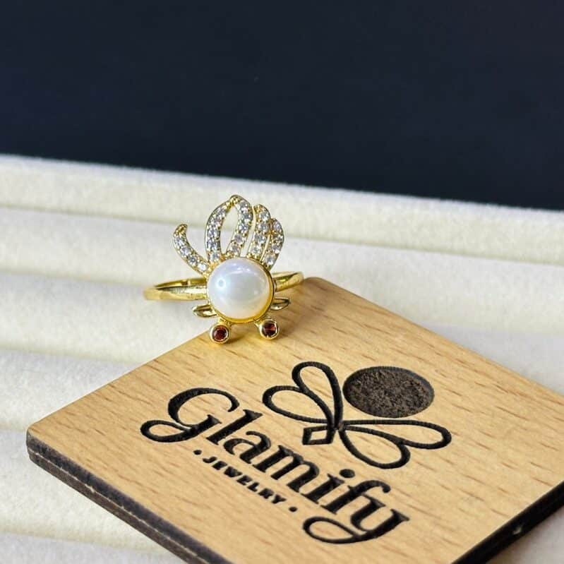 Adjustable White Pearl Ring – 925 Silver Gold Plated for Women