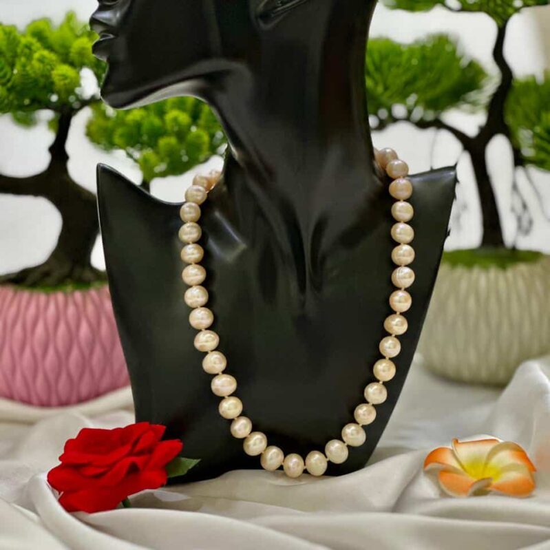 Light Pink Freshwater Pearl Necklace – 10mm Natural Pearls