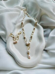 Freshwater Pearl Chain Necklace with Earrings
