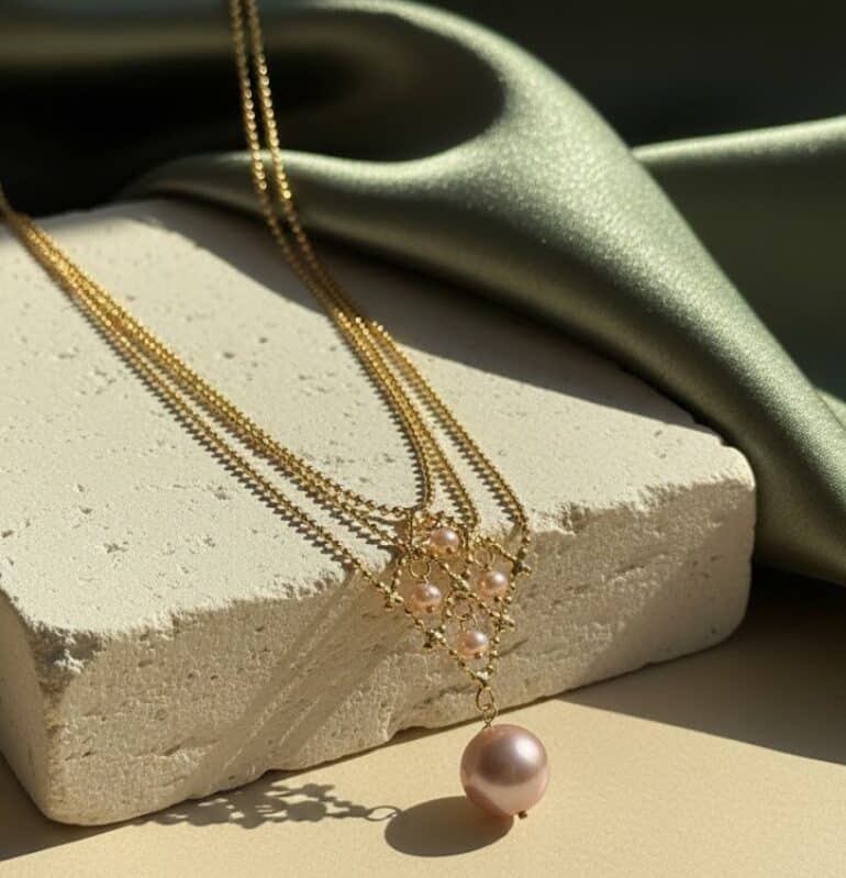 3 Layer Sea Pearl Pendant Necklace – 925 Gold Plated |