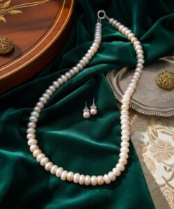 Multi Color Button Pearl Necklace with Earrings