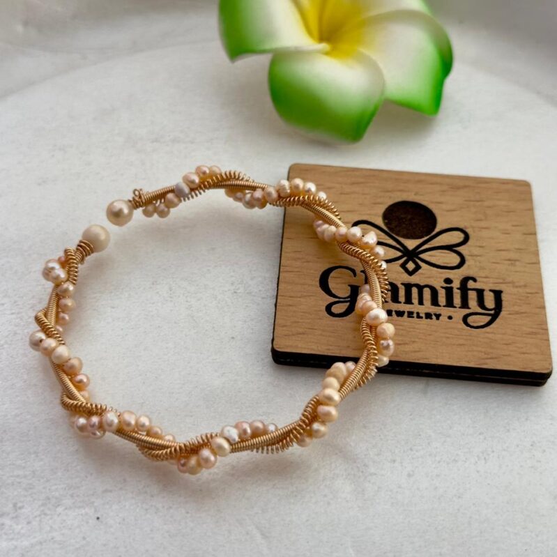 Freshwater Pearl Twisted Wire Bracelet – Gold Tone Pearl Bracelet