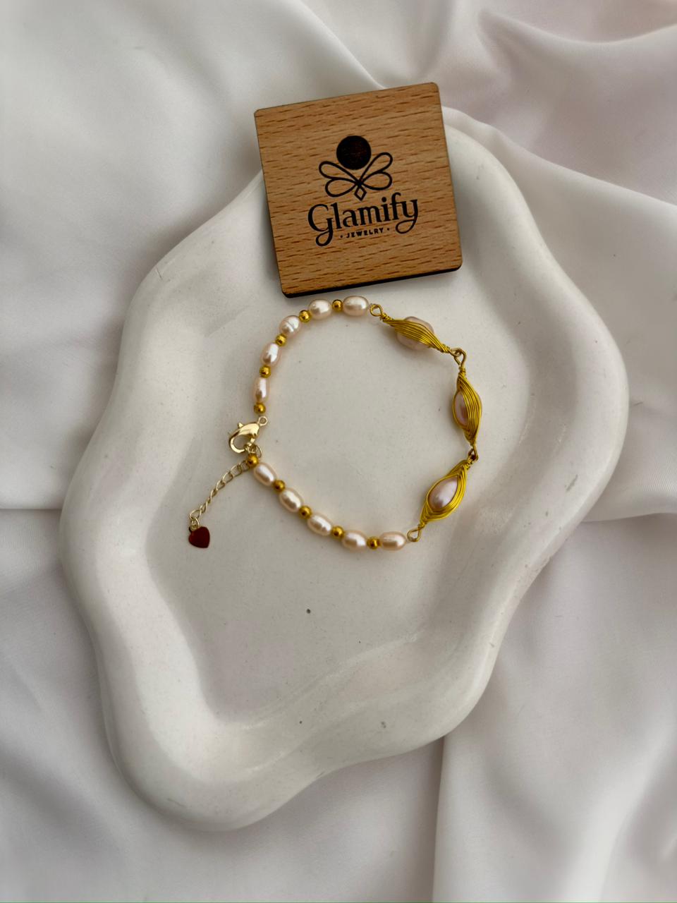 Pink Rice Pearl Adjustable Bracelet | 7–8mm Freshwater Pearls | 925 Silver Gold Plated - Image 3