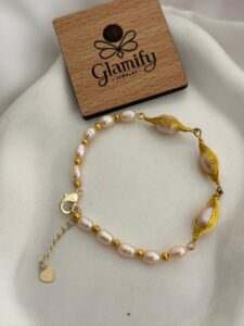 Pink Rice Pearl Adjustable Bracelet | 7–8mm Freshwater Pearls | 925 Silver Gold Plated