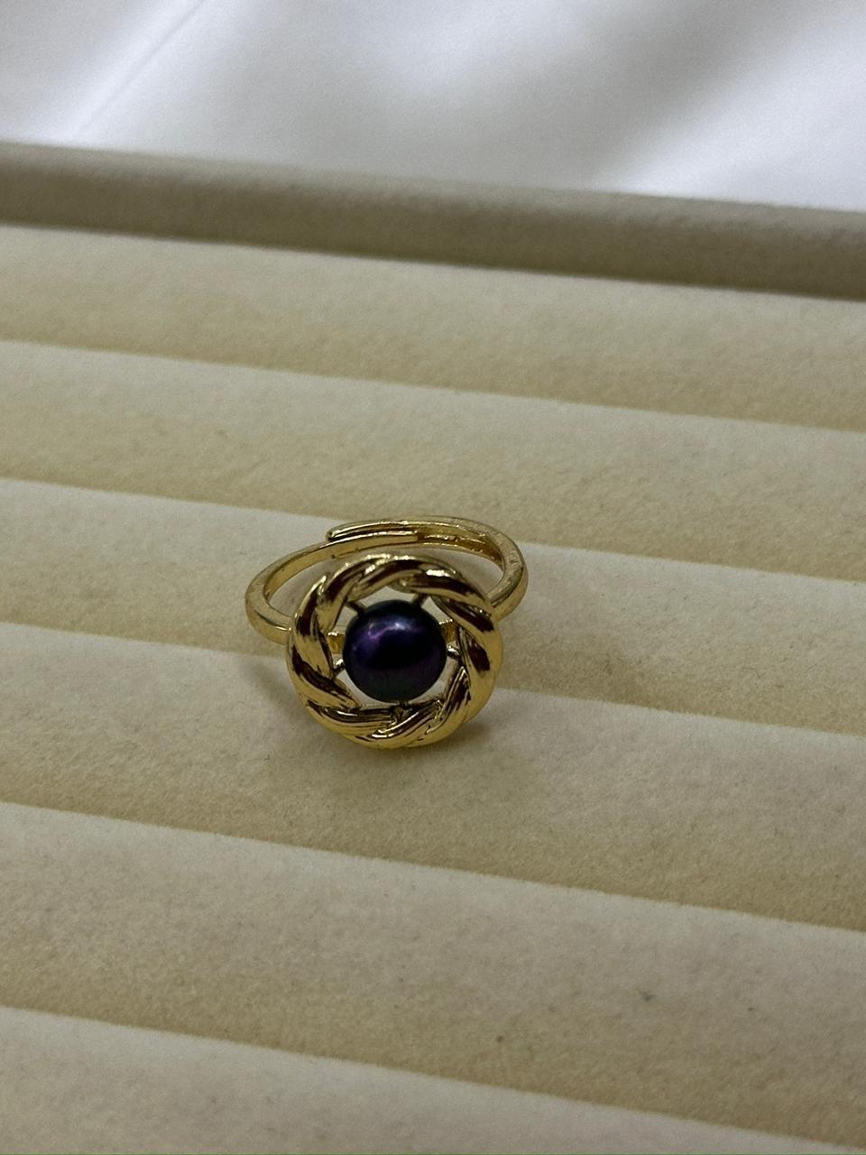 Black Pearl Gold Plated Ring for Women | Elegant Statement Ring - Image 3