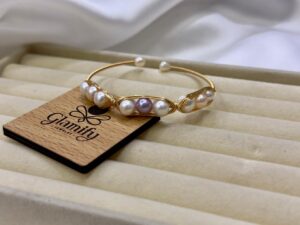 Handcrafted Multicolor Pearl Bracelet | Gold Plated Wire Cuff