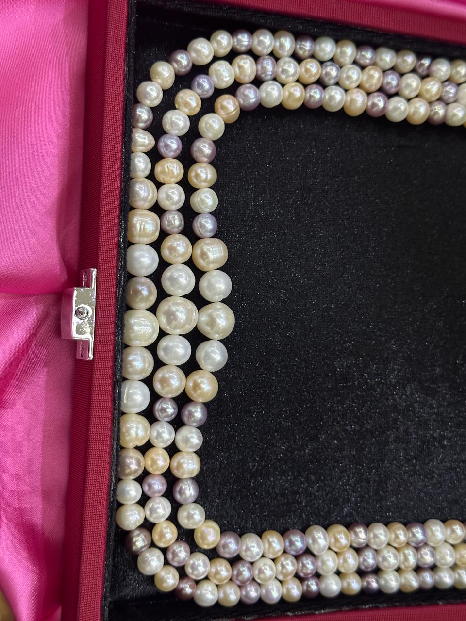 3 Layer Freshwater Multicolor Pearl Necklace | AAA Grade Pearl | Adjustable Length - Image 3