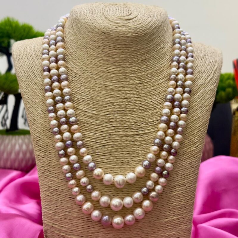 3 Layer Freshwater Multicolor Pearl Necklace | AAA Grade Pearl | Adjustable Length