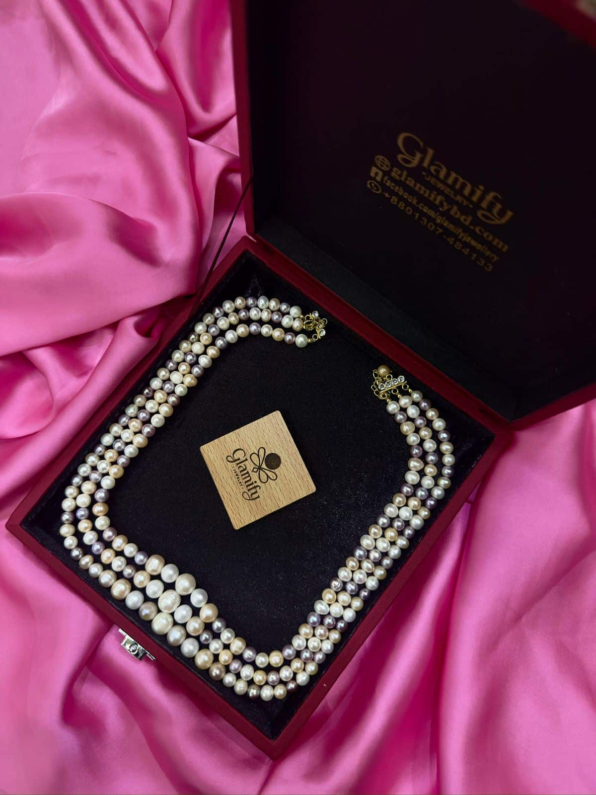 3 Layer Freshwater Multicolor Pearl Necklace | AAA Grade Pearl | Adjustable Length - Image 4