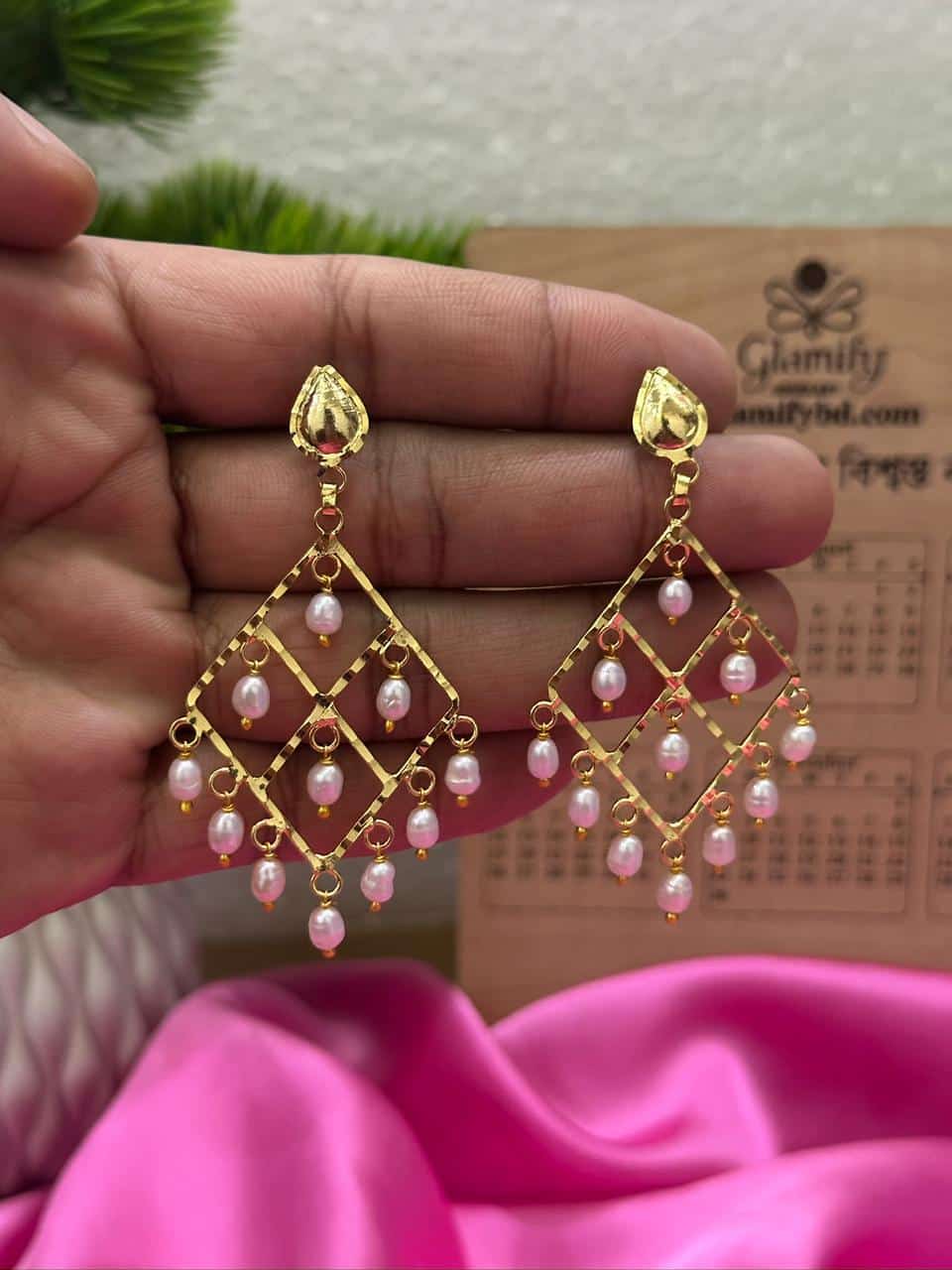 18K Gold Plated Pearl Drop Earrings | Elegant Party & Wedding Wear - Image 2